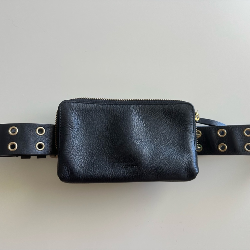 All Saints Black Leather Belt Bag